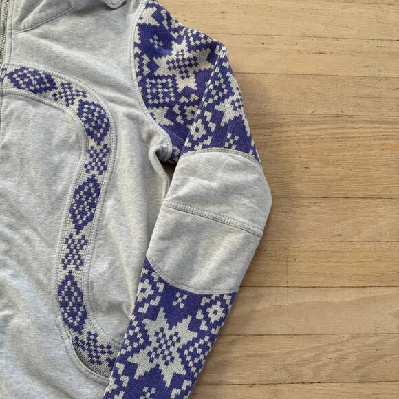Lululemon Special Edition Fair Isle Scuba Hoodie Purple-Gray Knit Panels Size 12 - Picture 3 of 9
